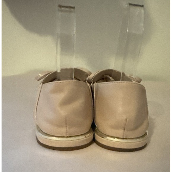 Zara‎ Patent Leather Shoes Loafers Women's 38 Beige Bow Preppy Working Flats - Picture 4 of 8